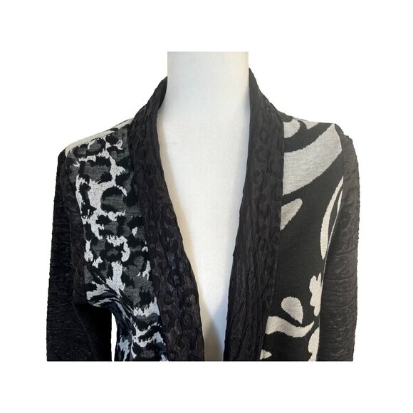 FRANK LYMAN Open Cardigan Size 14 Animal Abstract Print Black Gray 3/4 Sleeve - Picture 2 of 7